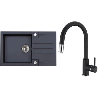 Set Alveus (dřez Rock 130 Black 91 + baterie Delos Black 91)