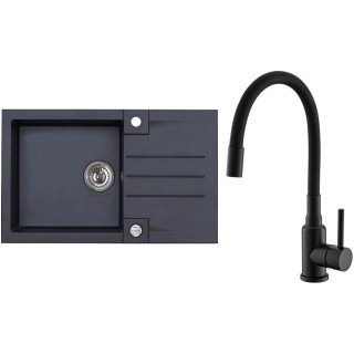 Set Alveus (dřez Rock 130 Black 91 + baterie Mintas Černá matná)