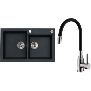 Set Alveus (dřez Rock 90 Black 91 + baterie Mintas Černá/Kartáčovaná ocel)