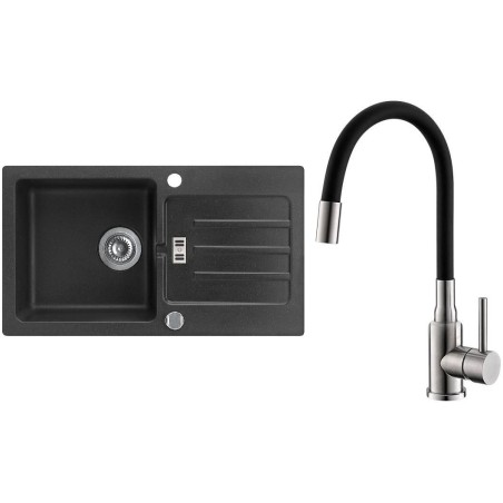 Set Alveus (dřez Victoria 30 Black 91 + baterie Mintas Černá/Kartáčovaná ocel)