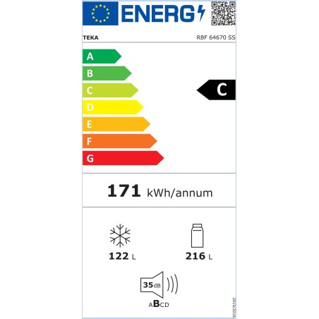 Volně stojící chladnička s mrazničkou Teka RBF 64670 SS Nerezová ocel Volně stojící chladnička s mrazničkou Teka RBF 64670 SS Nerezová ocel