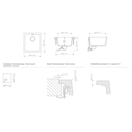 Kuchyňský dřez Schock Kaia N-100S Polaris, montáž do roviny