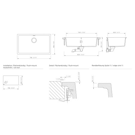 Kuchyňský dřez Schock Kaia N-100XL Puro, montáž do roviny
