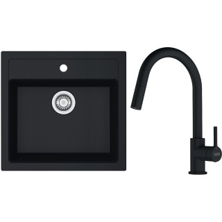Set Franke T130Č (dřez SID 610 Černá + baterie FC 6051.901 LINA Matná černá)