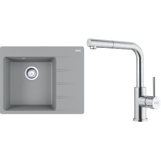 Set Franke G284ŠK (dřez CNG 611-62 TL/2 Šedý kámen + baterie FC 6986.501 SMART GLENDA Celonerez)