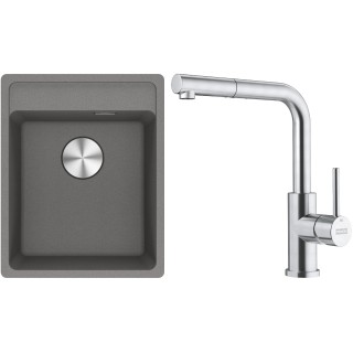 Set Franke G295ŠK (dřez MRG 610-37 RTL Šedý kámen + baterie FC 6986.501 SMART GLENDA Celonerez)