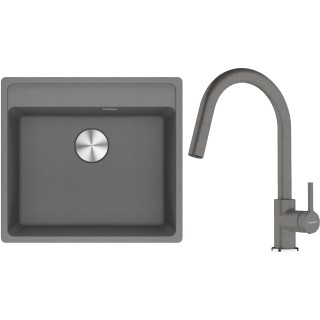 Set Franke G296ŠK (dřez MRG 610-52 RTL Šedý kámen + baterie FC 6051.084 LINA Šedý kámen)
