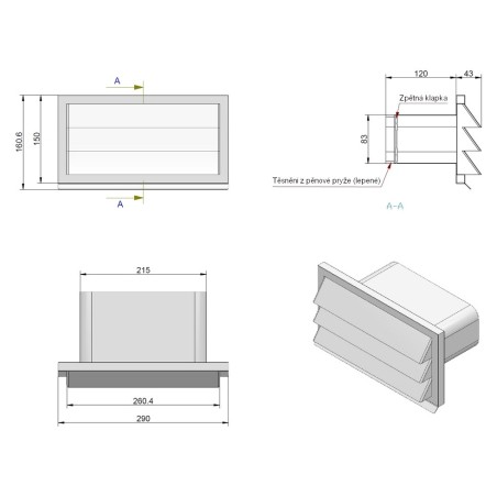 Faber 4022038 E-Jal flow 150 X - vonkajšia mriežka so spätnou klapkou nerez