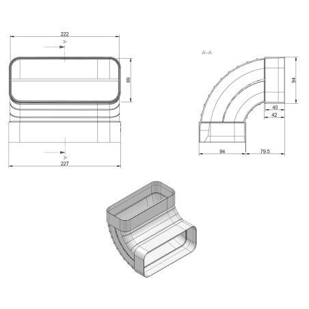 Faber 4043004 F-RBV 150 - koleno vertikálne 90° s vodiacimi lamelami