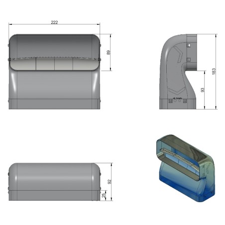 Faber 4051033 P-RBV 150 ploché zvislé koleno 90° - úsporné s vodiacimi lamelami, svetlosivé
