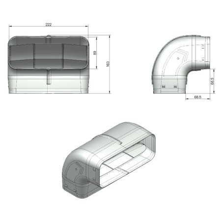 Faber 4051008 P-RBV 150 - vertikálne ploché koleno 90° s vodiacimi lamelami, svetlosivá