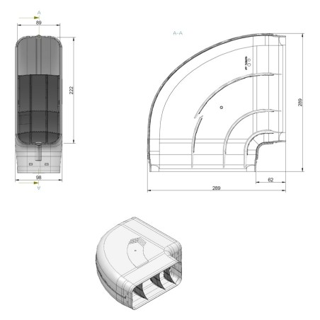 Faber 4051006 P-RBH 150 - koleno horizontálne 90° s vodiacimi lamelami, svetlosivá