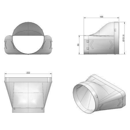 Faber 4051018 P-EST 150 - prechod štvorhran-kruh horizontálny 90°, svetlosivé