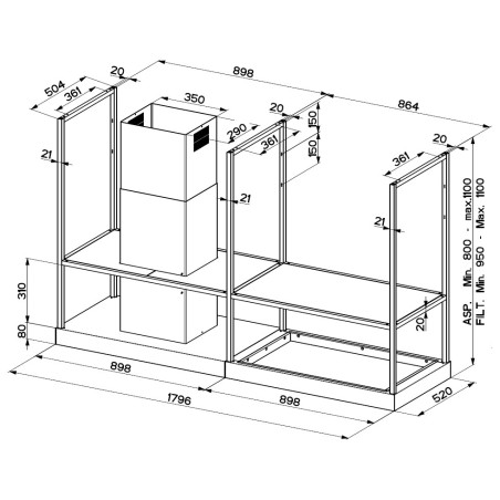 Ostrovčekový odsávač pár Faber T-Shelf BK MATT A180, čierna matná