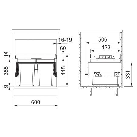 Odpadkový kôš Franke FX 60 26-11-11, 1x 26 l + 2x 11 l