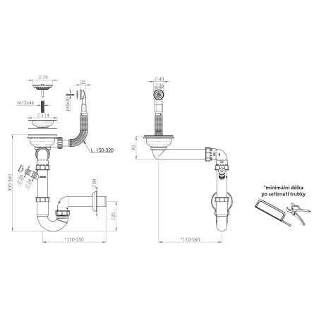 Sifón Sinks SPNG3S 3 1/2" pre granitové drezy, s extra úsporou miesta