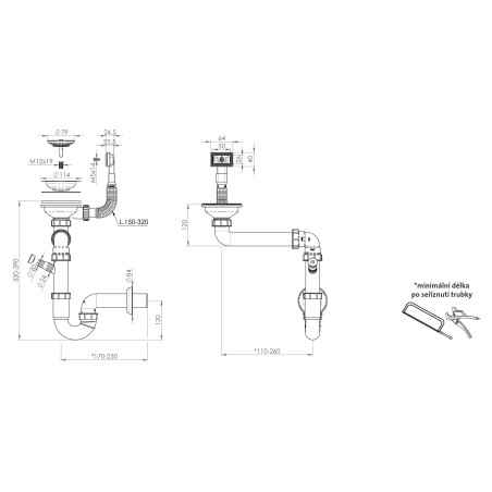 Sifón Sinks SPNS3S 3 1/2" pre nerezové drezy, s úsporou miesta