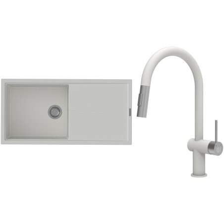 Set StrongSinks S3 (drez Labe 1000 Biela + batéria Neris Biela, nerezová koncovka)