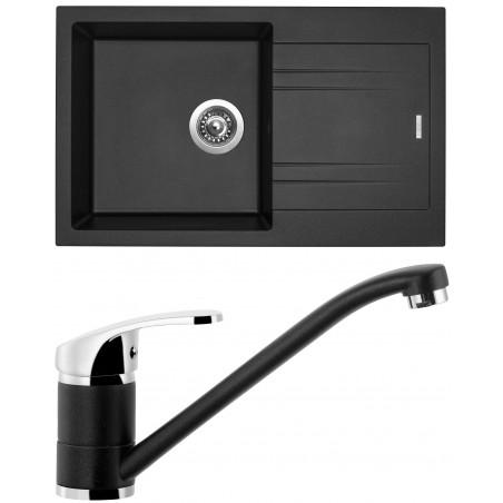 Set Sinks (dřez Linea 780 N Metalblack 74 + baterie Pronto Metalblack 74)