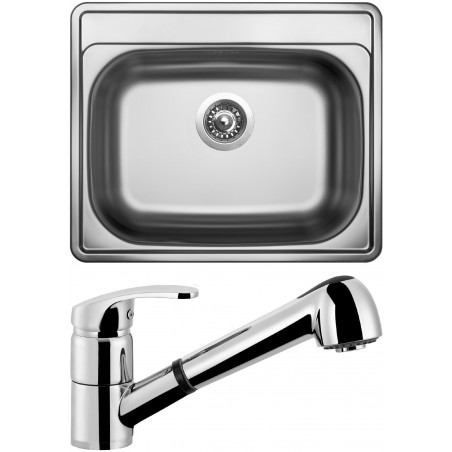 Set Sinks (dřez Comfort 600 V 0,6 mm, matný + baterie Legenda S Chrom)