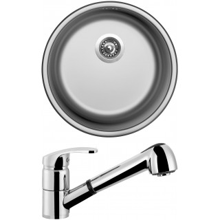 Set Sinks (dřez Round 450 V 0,6 mm, matný + baterie Legenda S Chrom - lesklý)