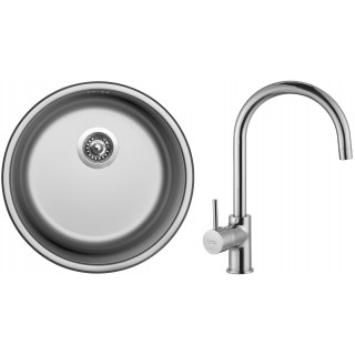 Set Sinks N19 (dřez Round 450 V 0,6 mm, matný + baterie Vitalia Chrom - lesklý)