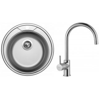 Set Sinks N23 (dřez Round 510 V 0,6 mm, matný + baterie Vitalia Chrom - lesklý)