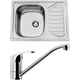 Set Sinks N33 (dřez Okio 650 V 0,6 mm matný + baterie Pronto Chrom - lesklý)
