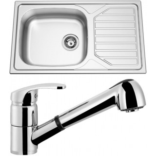 Set Sinks (dřez Okio 860 XXL V 0,6 mm, matný + baterie Legenda S Chrom - lesklý)
