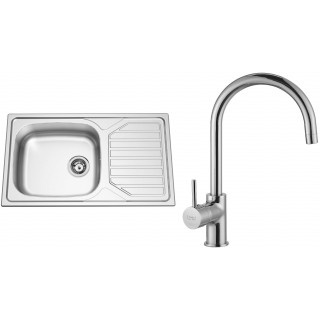 Set Sinks N75 (dřez Okio 860 XXL V 0,6 mm, matný + baterie Vitalia Chrom - lesklý)