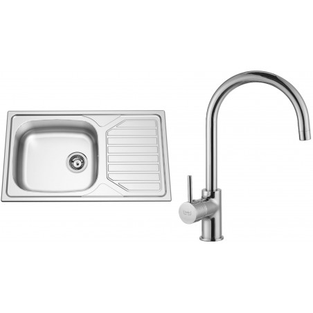 Set Sinks (dřez Okio 860 XXL V 0,6 mm, matný + baterie Vitalia Chrom)