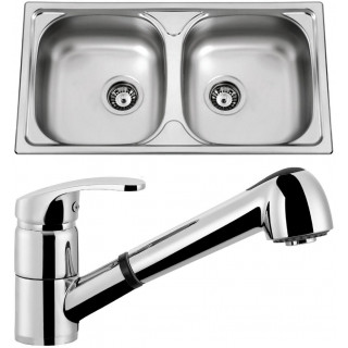 Set Sinks (dřez Okio 780 DUO V 0,5 mm, matný + baterie Legenda S Chrom)