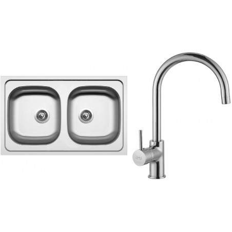 Set Sinks (dřez Classic 800 DUO 0,6 mm, matný + baterie Vitalia Chrom)