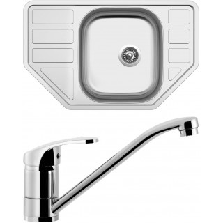Set Sinks N93 (dřez Corno 770 0,6 mm, matný + baterie Pronto Chrom - lesklý)